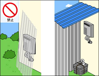 ガス機器の波板囲い禁止