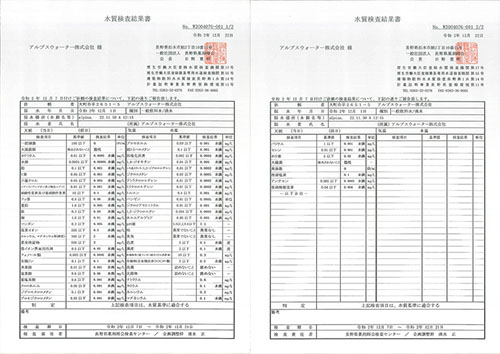 アルピナウォーター水質検査結果書